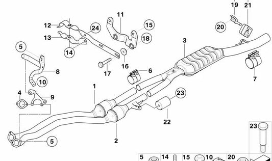 Soporte de escape OEM 18207562123 para BMW E60, E61, E63, E64, E65, E66. Original BMW.