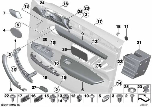 Reposabrazos derecho para BMW X3 F25, X4 F26 (OEM 51417258808). Original BMW