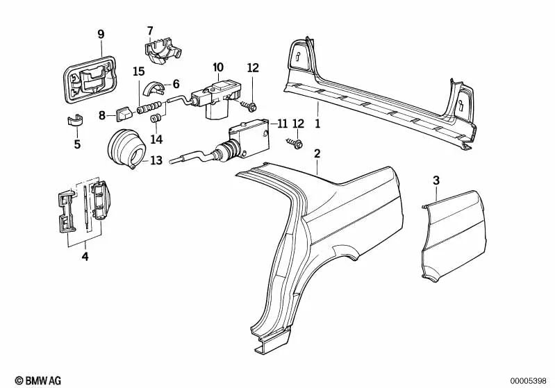 Sección parcial de tabique lateral trasero izquierdo para BMW E34 (OEM 41008110945). Original BMW