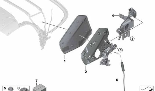 Cojinete principal de la compuerta del mecanismo derecho para BMW Z4 G29 (OEM 54347466202). Original BMW.