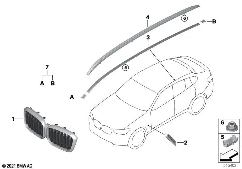 Rejilla Decorativa Frontal Negra para BMW G01N, G02N (OEM 51135A36BC9). Original BMW