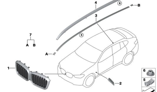 Rejilla Decorativa Frontal para BMW X4 G02N (OEM 51135A1AC60). Original BMW