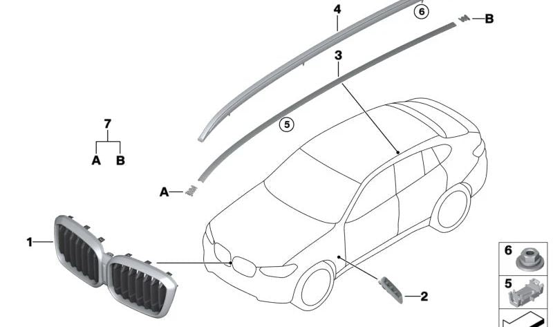 Rejilla frontal decorativa OEM 51135A20763 para BMW G02 (X4) Original BMW.