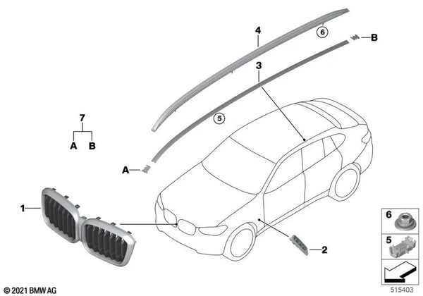 Rejilla Decorativa Frontal para BMW X3 G01N, G08N, X4 G02N (OEM 51135A1AC56). Original BMW