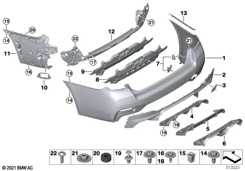 Rear center guide for BMW F90N, G30N (OEM 51128098687). Original BMW