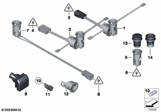 Toma de corriente encendedor con LED para BMW Serie 1 E81, E82, E87, E87N, E88, Serie 3 E90, E91, X3 E83N (OEM 61349175932). Original BMW.