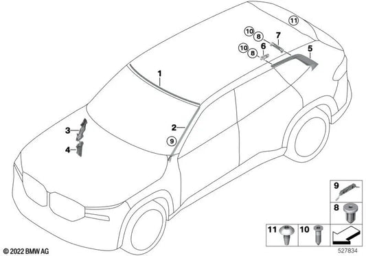 Unterer rechter Wasserablaufkanal für BMW X5 F95, G05, G18; X6 F96, G06; X7 G07; XM G09 (OEM 51717434888). Original BMW