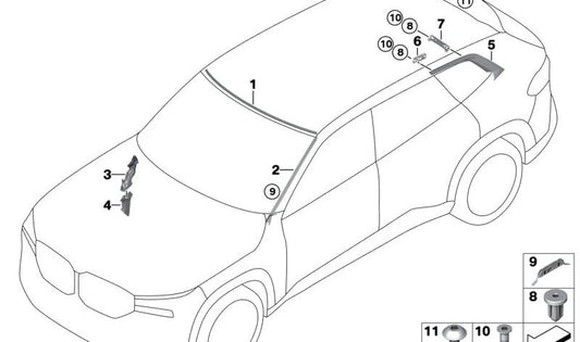 Rear right side window trim for BMW G09 (OEM 51379881640). Original BMW