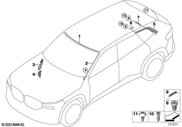 Canal de drenaje de agua inferior derecho para BMW X5 F95, G05, G18; X6 F96, G06; X7 G07; XM G09 (OEM 51717434888). Original BMW