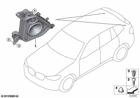 Soporte para altavoces Top-HiFi izquierdo para BMW Serie 1 F40, Serie 2 F44 (OEM 65132622777). Original BMW