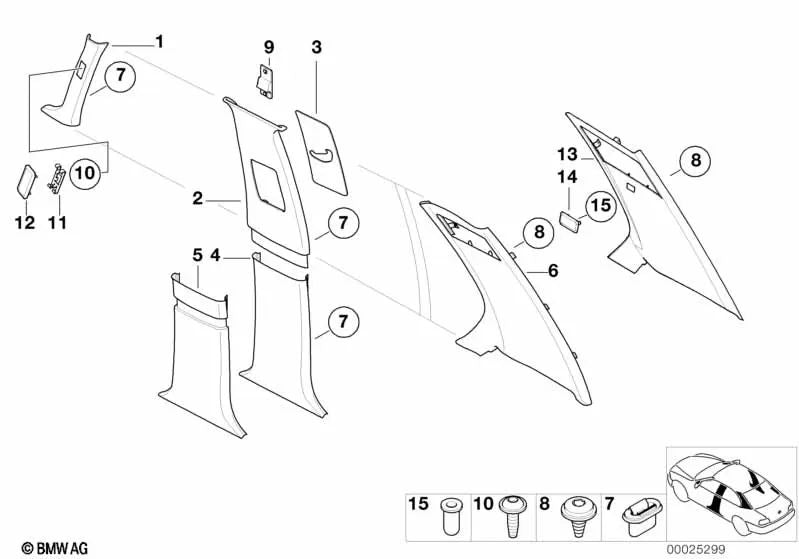 Lower Right Center Column Trim for BMW E38 (OEM 51438174028). Original BMW