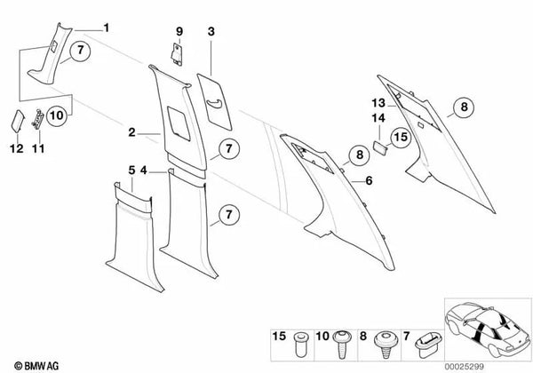 Revestimiento Columna Central Inferior Derecha para BMW E38 (OEM 51438174028). Original BMW