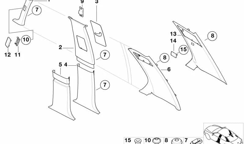 Revestimiento pilar central inferior derecho para BMW Serie 7 E38 (OEM 51438174440). Original BMW