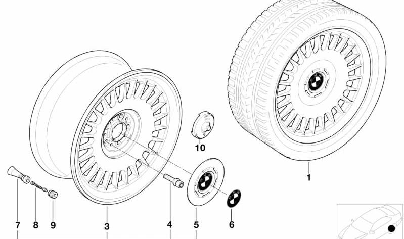 Tapacubos central OEM 36131182205 para BMW E38. Original BMW.