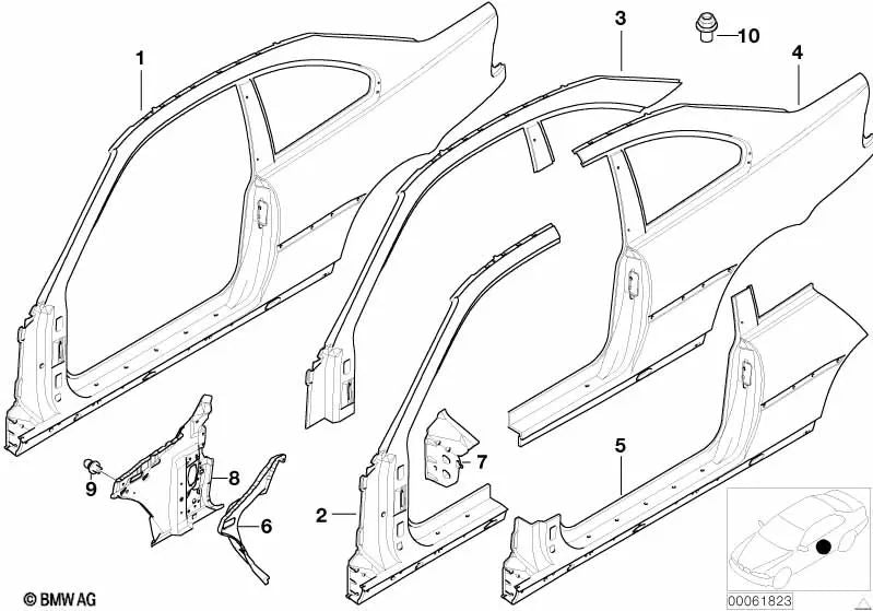 Seitengerippe izquierdo para BMW E46 (OEM 41217896145). Original BMW