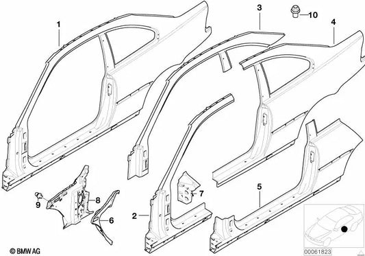 Seitengerippe izquierdo para BMW E46 (OEM 41217896145). Original BMW