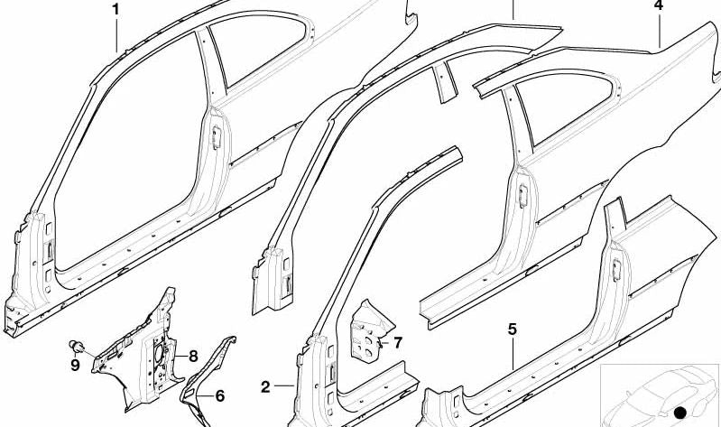 Estribos laterales derecho para BMW E46 (OEM 41217896146). Original BMW