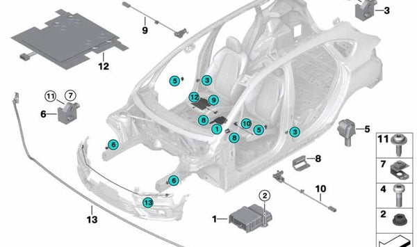 Sensor de protección para peatones OEM 65765A2A059 para BMW Serie 2 Active Tourer (F45), Serie 2 Gran Tourer (F46). Original BMW.