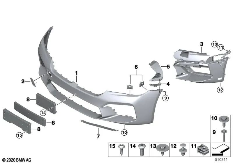 Cubierta para parachoques frontal imprimada para BMW Serie 5 F90N (OEM 51118081777). Original BMW