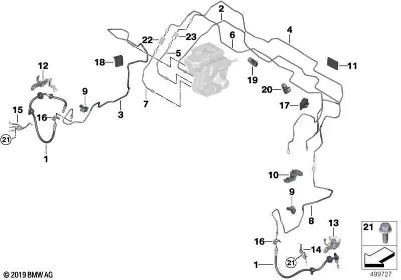 Clip de conducción quíntuple para BMW Serie 7 G11N, G12N, Serie 8 F91, F92, F93, G14, G15, G16 (OEM 34306888261). Original BMW.