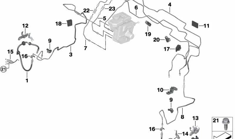 Front brake hose for BMW G30, G31, G32, G11, G12, G14, G15, G16 (OEM 34106861805). Original BMW