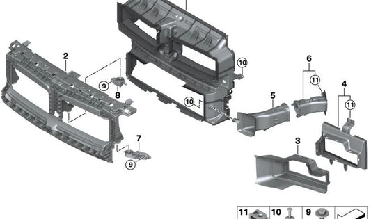 Rechte Luftkanal für Hilfskühler OEM 51748086034 für BMW (kompatible Modelle: F20, F21, F22, F23, F87, F30, F31, F32, F33, F34, F36, F80, F82, F83, G20, G20, G21). Original BMW.