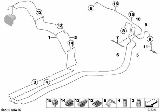 Tubería M12 para BMW Serie 1 E81, E82, E87, E88, Serie 3 E90, E91, E92, E93 (OEM 34326853509). Original BMW