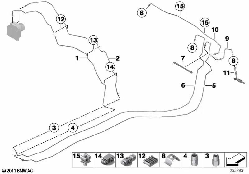 Latiguillo de freno trasero para BMW Serie 1 E82, Serie 3 E90, E92, E93 (OEM 34322283034). Original BMW