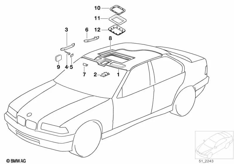 Cubierta del motor del techo corredizo para BMW Serie 3 E36 (OEM 51448173547). Original BMW