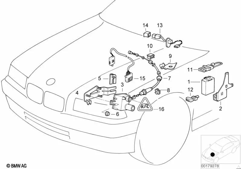 Cruise control cable for BMW 3 Series E36 (OEM 65718383029). Original BMW