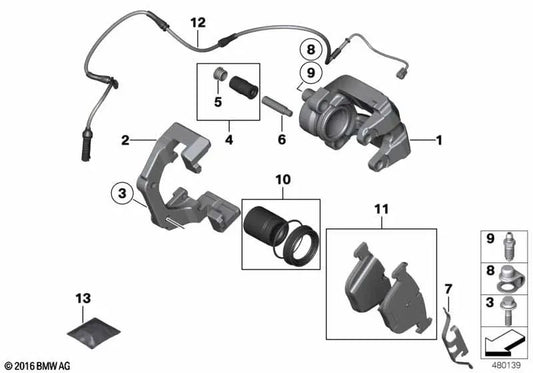 Carcasa de pinza de freno derecha para BMW E60, E60N, E63, E64, E65, E66 (OEM 34216753680). Original BMW