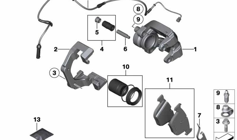 Sensor de Pastillas de Freno para BMW Serie 5 E60, E60N, Serie 6 E63, E64 (OEM 34356789493). Original BMW