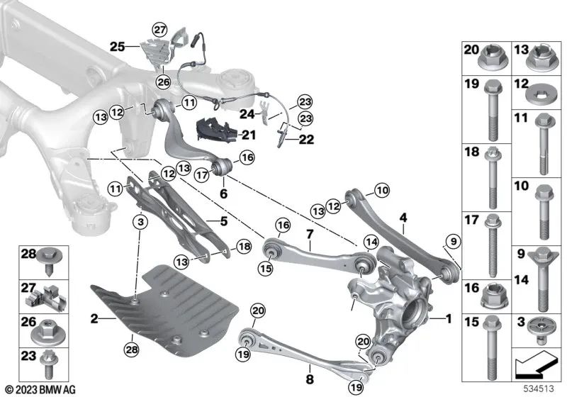 Endereço com suporte à borracha esquerda para BMW X5 G05, G05N, X6 G06, G06N, X7 G07, G07N (OEM 33306878029). BMW original.