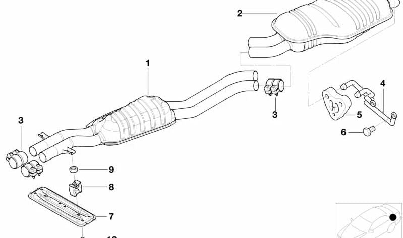 Silenciador intermedio para BMW E46 (OEM 18307786261). Original BMW.