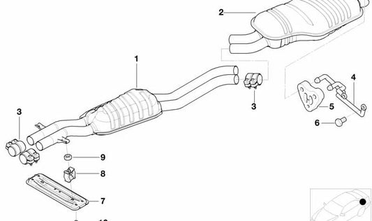 Silenciador intermedio para BMW E46 (OEM 18307786261). Original BMW.