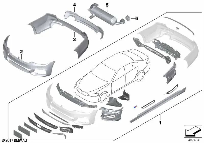 Rear bumper cover for BMW 5 Series G30, G31 (OEM 51128064718). Original BMW.