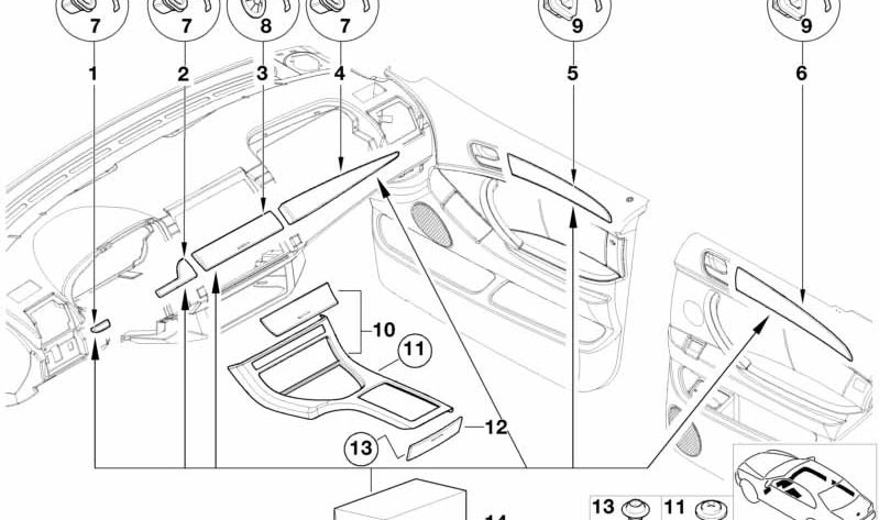 Wooden molding for lower central console OEM 51167124562 for BMW X5 E53. Original BMW.