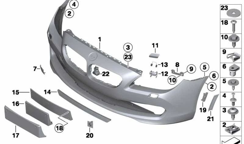 Tapa del gancho de remolque delantero OEM 51117282909 para BMW F06, F12, F13. Original BMW.