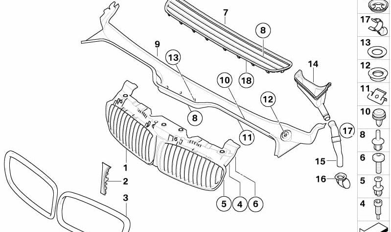 Marco de Rejilla Decorativa Frontal para BMW E65, E66 (OEM 51137145738). Original BMW