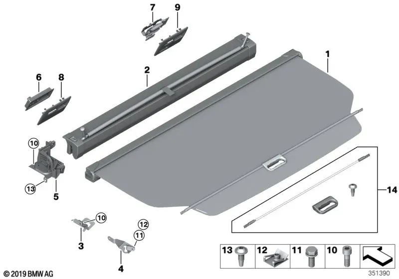 Front left partition net bracket for BMW 3 Series F31, F31N (OEM 51417305273). Original BMW.