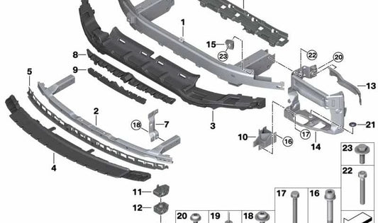 Front Lower Bumper Bracket for BMW G14, G15, G16 (OEM 51117483632). Original BMW.