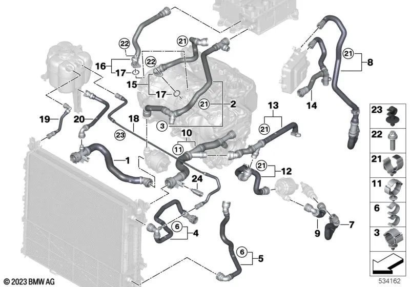 Manguera para unidad de accionamiento eléctrico para BMW G60, G70 (OEM 17128490271). Original BMW