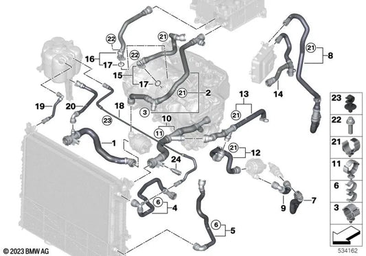 Tubo de bomba eléctrica de refrigerante para BMW G60, G70 (OEM 17128490262). Original BMW