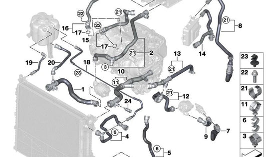 OEM -Kühlung elektrischer Pumpenschlauch 17127926158 für BMW (kompatible Modelle: E82, E87, E88, E90, E91, E92, E93, F20, F21, F30, F31, F34, F32, F33, F36, F22, F23, F87). Original BMW.