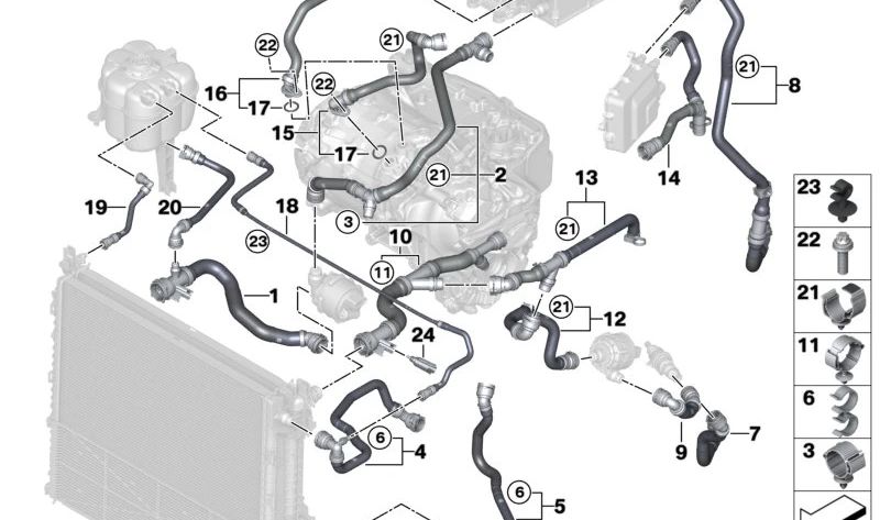 Manguera válvula de cambio OEM 17129886636 para BMW Serie 1 (F20, F21), Serie 2 (F22, F23, F45, F46), Serie 3 (F30, F31, F34), Serie 4 (F32, F33, F36), Serie X1 (F48), Serie X2 (F39). Original BMW