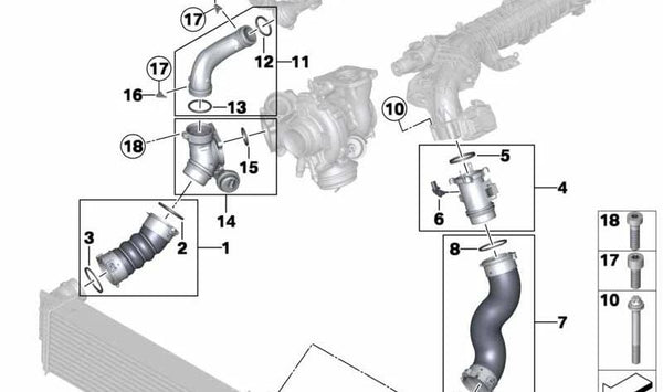 Tubo de conexión para BMW Serie 3 F30, F31, F34, Serie 4 F32, F33, F36, Serie 5 F07, F10, F11, Serie 6 F06, F12, F13, Serie 7 F01N, X3 F25, X4 F26, X5 F15, X6 F16 (OEM 11658508097). Original BMW