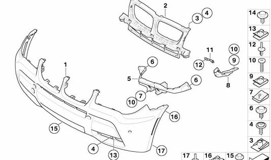 Front bumper trim primed for BMW X3 E83N (OEM 51113436392). Original BMW