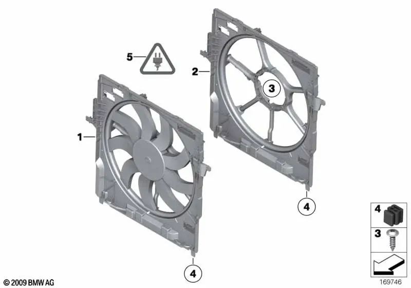 Zócalo de ventilador con ventilador para BMW Serie 5 F07, F10, F11, F18 Serie 6 F06, F12, F13 Serie 7 F01, F02 (OEM 17427647652). Original BMW.