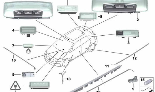 Difusor de luz línea de contorno puerta izquierda para BMW Serie 2 F45, F46 (OEM 63319310343). Original BMW.