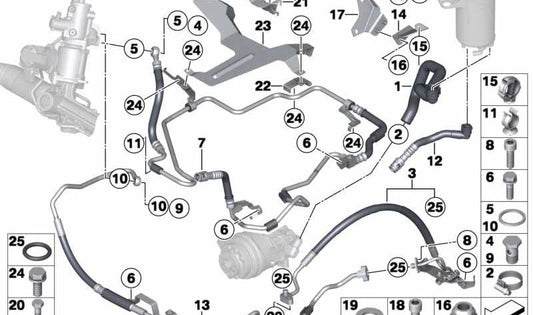 Tubo de retorno para BMW E70N, E71 (OEM 32416793791). Original BMW